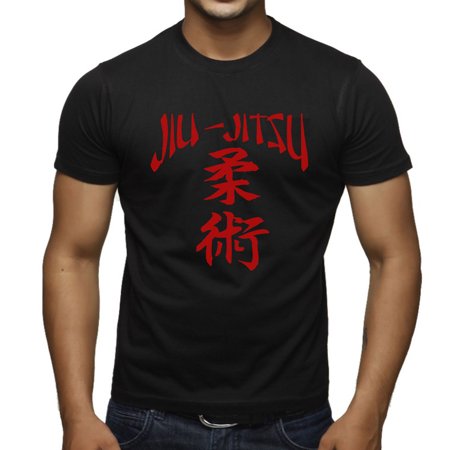 Men's Red Jiu Jitsu Japan Characters Black T-Shirt Medium Black