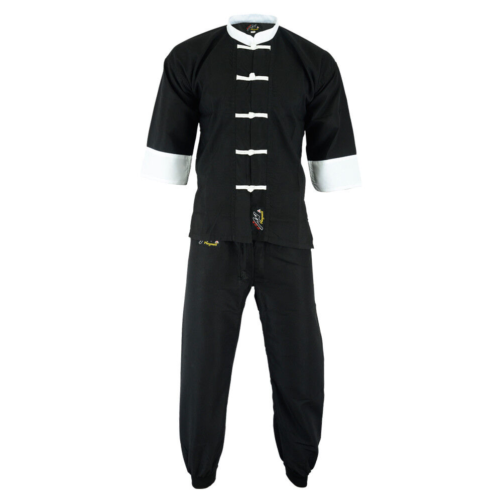Playwell Kung Fu Microfibre Light Weight Uniform Black/Whi Martial