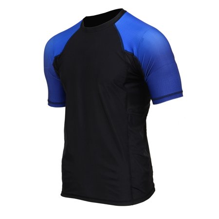 X-Fitness XFM7001 Men's Black and Blue Short Sleeve Compression Rash Guard Athletic Shirt- MMA, BJJ, Wrestling, Cross Training X-Large